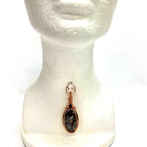 HANDMADE Black Fossil Copper and Pure Copper Statement Pendant, Artisan Jewelry - Picture 3 of 10